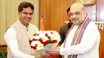 Union Minister of Home Affairs and Minister of Cooperation Amit Shah with Chief Minister of Tripura Manik Saha in New Delhi.