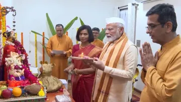 PM Modi attends Ganpati poojan at CJI Chandrachud's residence