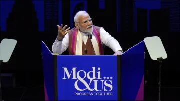 PM Narendra Modi addressing the Indian-American community in New York.