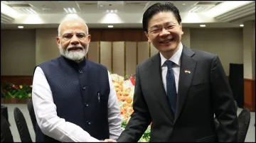 PM Modi with his Singapore counterpart Lawrence Wong at the Parliament House.