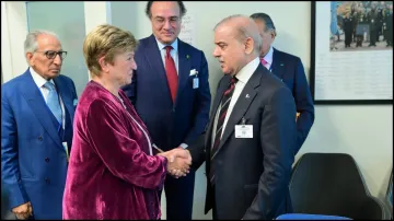 Pakistan Prime Minister Shehbaz Sharif with IMF Director Kristalina Georgieva.