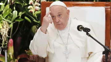 Pope Francis speaks at the Graha Pemuda Youth Centre in Jakarta, Indonesia