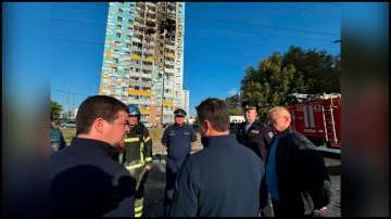 A multi-storey residential building damaged in Ukraine's drone attack on Tuesday