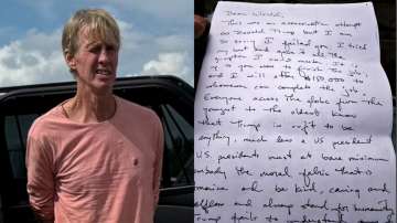 Donald Trump gunman Ryan Routh (L) and letter written by him (R)