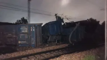 A goods train derailed in UP's Mathura on Wenesday. 