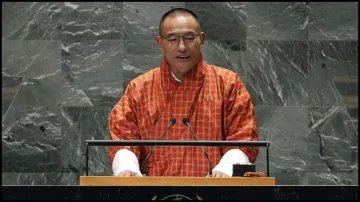 Bhutan PM Tshering Tobgay addressing the UN General Assembly on Friday.