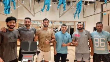 Rohit Sharma trains alongside his former Mumbai teammates.