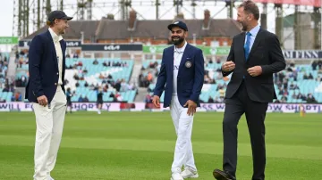 Joe Root and Virat Kohli along with Chris Broad.