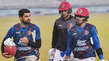 Ibrahim Zadran (extreme left) alongside Rahmat Shah (middle) and Rahmanullah Gurbaz.