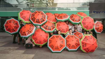 Agitators staged protest carrying watermelon-printed umbrellas in Singapore 