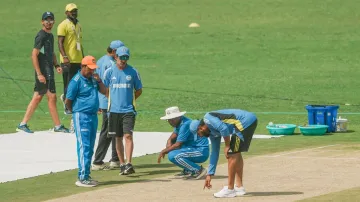 Indian skipper Rohit Sharma and head coach Gautam Gambhir inspecting the pitch ahead of the second Test against New Zealand in Pune