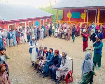 Voters in the queue to cast their votes at polling booth in Jammu and Kashmir