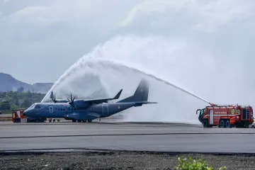 IAF lands C-295 aircraft at Navi Mumbai airport.