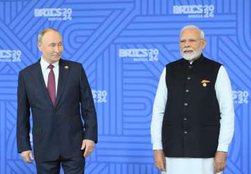 Russian President Vladimir Putin with PM Narendra Modi at the BRICS Summit in Kazan.