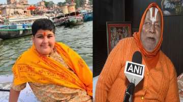 10-year-old orator Abhinav Arora and spiritual leader Swami Rambhadracharya 