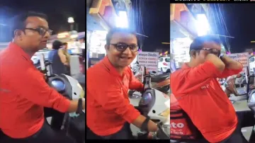 A disabled Zomato delivery agent confidently rides his bike to deliver orders, showcasing remarkable determination and resilience.