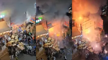 A major fire erupted at a cracker shop, in Hyderabad, quickly spreading to nearby vehicles and an adjacent hotel, prompting the deployment of three firefighters to extinguish the blaze.