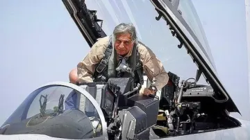 Late Ratan Tata in the cockpit of a Boeing F-18 Super Hornet combat jet during Aero India 2007 in Bengaluru. 