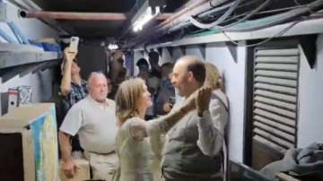 Screengrab of the viral video of couple dancing in bunker in Jerusalem