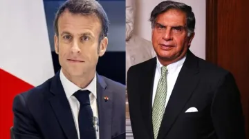 France President Emmanuel Macron and Ratan Tata. 