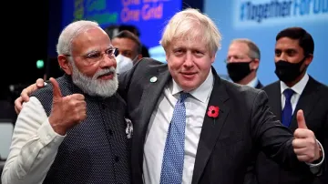 Ex-UK PM Boris Johnson and Indian Prime Minister Narendra Modi