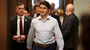 Canada's Prime Minister Justin Trudeau leaves a caucus meeting on Parliament Hill in Ottawa