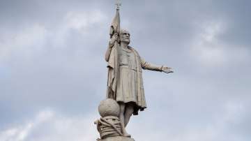 A view of the statue of Christopher Columbus at the square that bears his name, Plaza de Colon, in Spain.