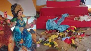 miscreants damage Goddess Durga idol in Hyderabad.