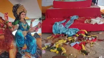 miscreants damage Goddess Durga idol in Hyderabad.