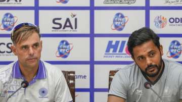 India head coach Craig Fulton with captain Harmanpreet Singh in the pre-series press conference