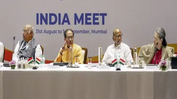 Congress president Mallikarjun Kharge, Shiv Sena (UBT) chief Uddhav Thackeray, NCP (SCP) supremo Sharad Pawar and former Congress president Sonia Gandhi