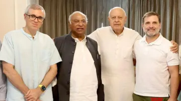 India alliance leaders - Omar Abdullah, Mallikarjun Kharge, Farooq Abdullah and Rahul Gandhi