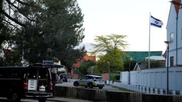 Police at the Israeli embassy in Copenhagen, Denmark.