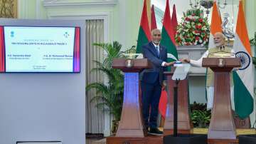 Maldives President along with Prime Minister Narendra Modi in New Delhi during Muizzu's India visit.