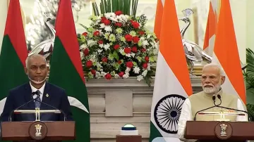 Maldives President Mohamed and PM Modi during a joint presser in New Delhi