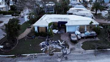 A drone view shows buildings and structures damaged by Hurricane Milton.