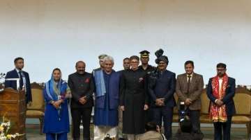 J-K LG Manoj Sinha with CM Omar Abdullah and other Cabinet ministers  