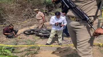 Police officials at encounter scene in Uttar Pradesh