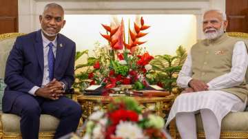 Prime Minister Narendra Modi with Maldives President Mohamed Muizzu at Hyderabad House in New Delhi