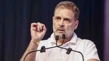 Congress leader Rahul Gandhi speaks during Constitution Samman Sammelan in Kolhapur