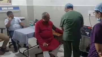 UP Minister Sanjay Nishad gets treatment in a local hospital in Pratapgarh