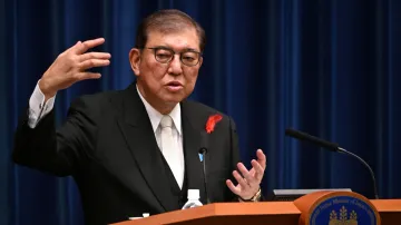 Japan's new Prime Minister Shigeru Ishiba speaks during a press conference.