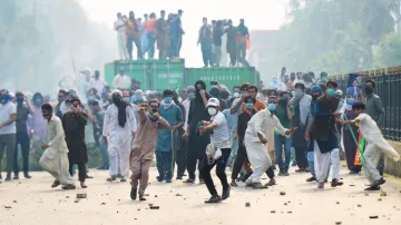 Supporters of jailed former Pakistani PM Imran Khan's party gather during an anti-government rally i