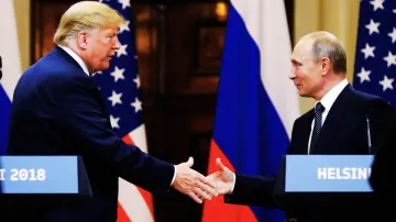 The then US President Donald Trump and his Russian counterpart Putin at a presser in Finland in 2018