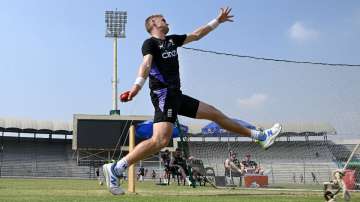 Olly Stone during a practice session in Multan.