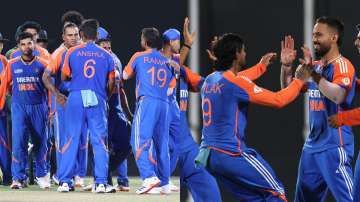 Ramandeep celebrates his outstanding catch with his teammates.