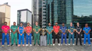 Captains of all the participating teams pose with the trophy of Hong Kong Sixes.