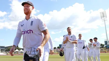 Ben Stokes leads his teammates.