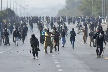 Supporters of imprisoned former premier Imran Khan's Pakistan Tehreek-e-Insaf party marched towards 