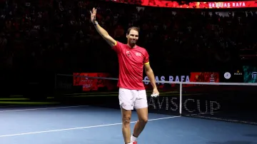 Rafael Nadal takes it all in after his final international match on tour in Davis Cup at home 